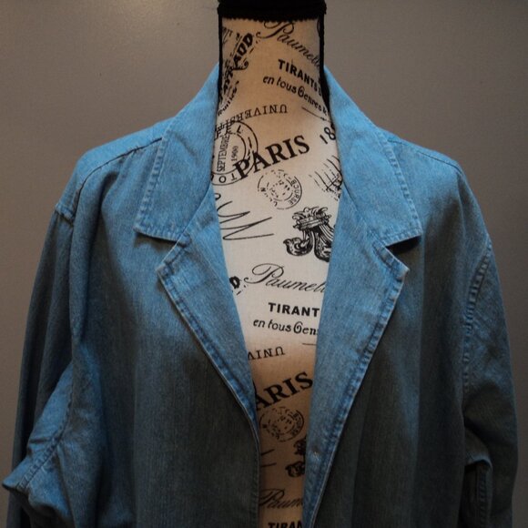 NWT Women's Plus 3X C J Banks Blue Denim Coat Jacket Unlined Pocket 100% Cotton - Picture 5 of 12